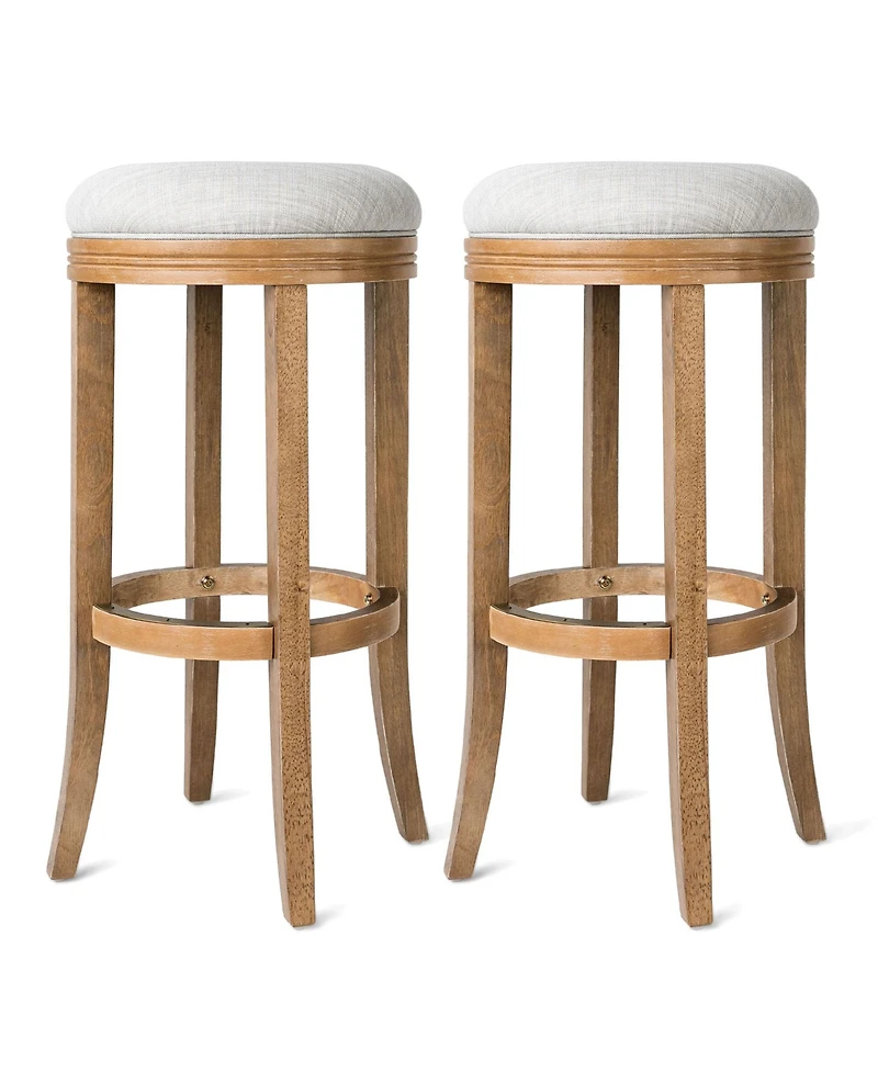 Maven Lane Eva Bar Stool in Weathered Oak with Sand Fabric Upholstery, Set of 2