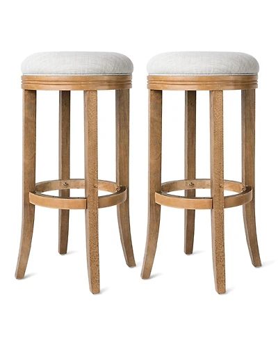 Maven Lane Eva Bar Stool in Weathered Oak with Sand Fabric Upholstery, Set of 2
