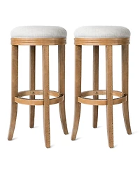 Maven Lane Eva Bar Stool in Weathered Oak with Sand Fabric Upholstery, Set of 2