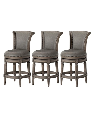 Maven Lane Pullman Counter Stool in Reclaimed Oak Finish, Ronan Stone, Set of 3