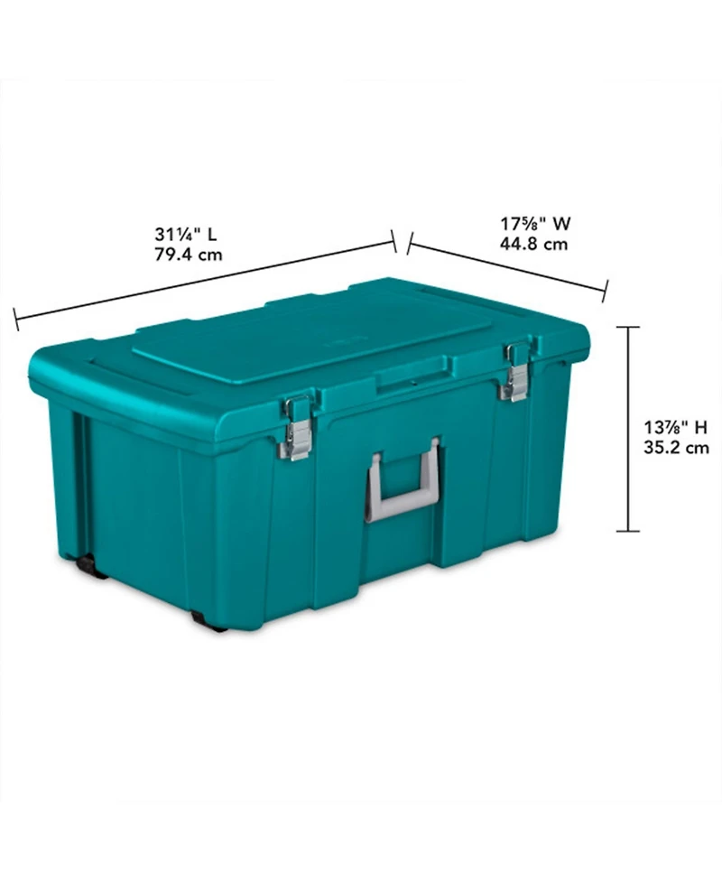 Sterilite Wheeled Footlocker, Plastic Utility Storage Container, Teal, 2 Pack