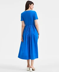 On 34th Women's Mixed-Media Short-Sleeve Midi Dress, Exclusively at Macy's
