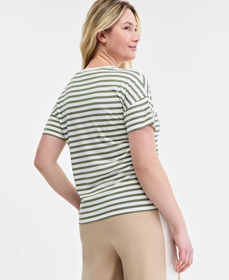 On 34th Women's Knit Easy Short-Sleeve Striped T-Shirt, Exclusively at Macy's