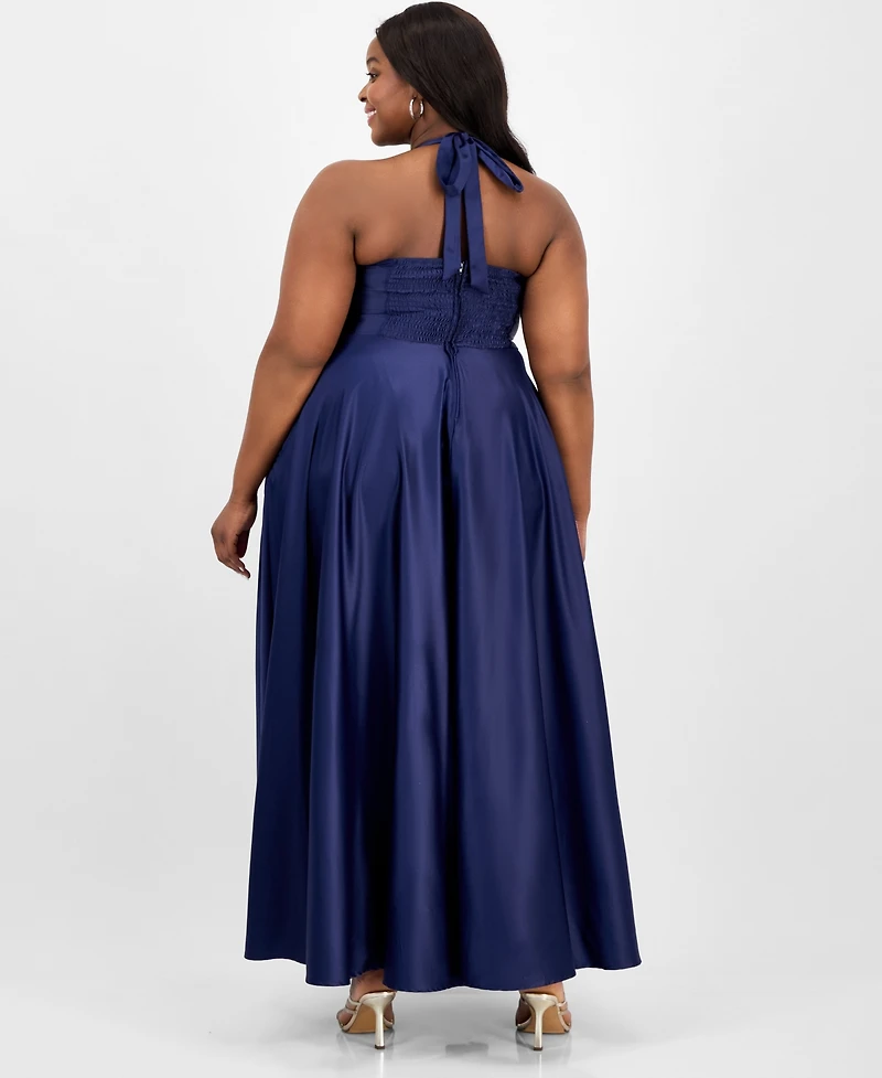 B Darlin Trendy Plus Size Satin Halter Gown