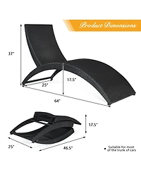 2PCS Folding Patio Rattan Lounge Chair Chaise Cushioned Portable Garden