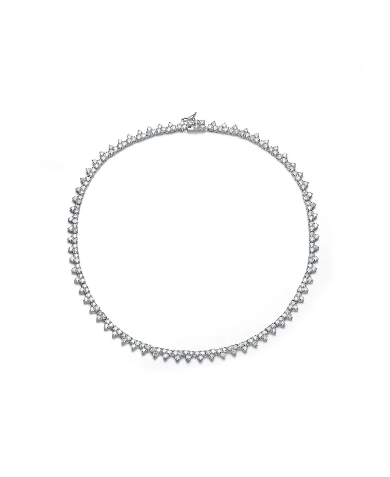 Sterling Silver White Gold Plated with Clear Cubic Zirconia Tennis Necklace