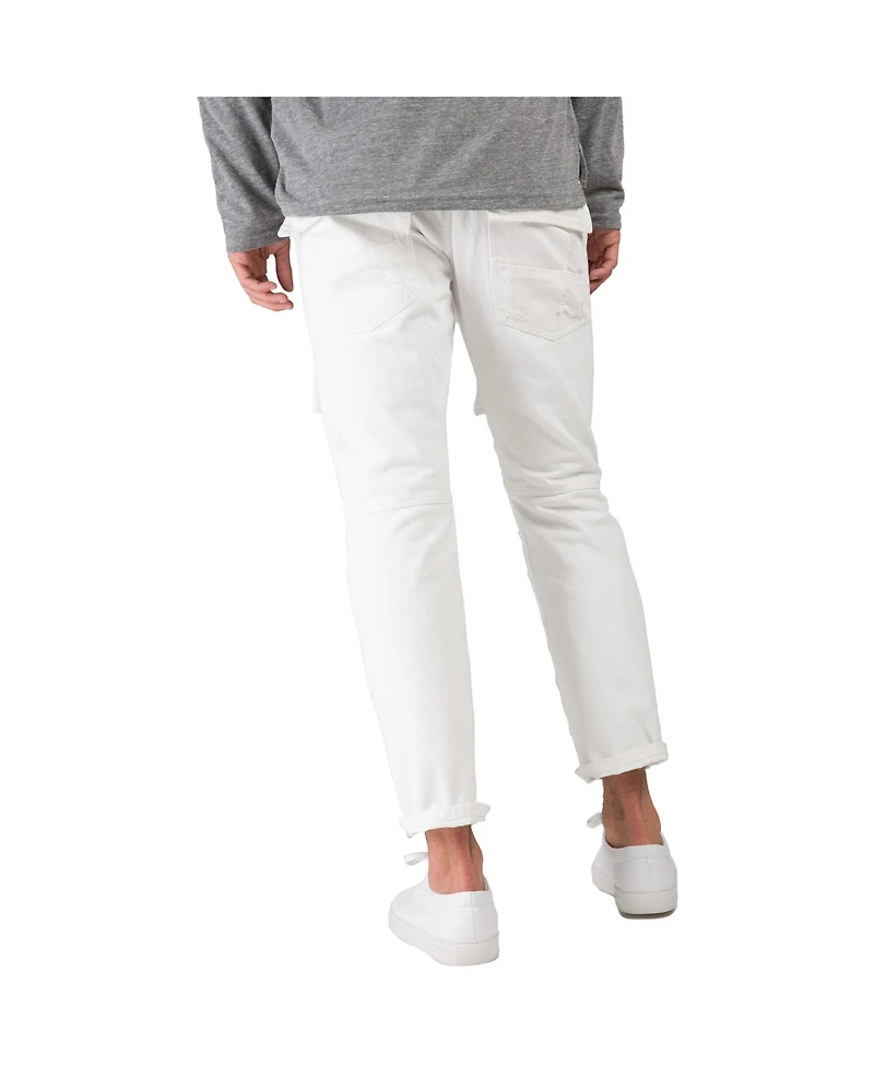 Level 7 Men's Slim Straight Distressed Front Cargo Pockets Premium White Jeans