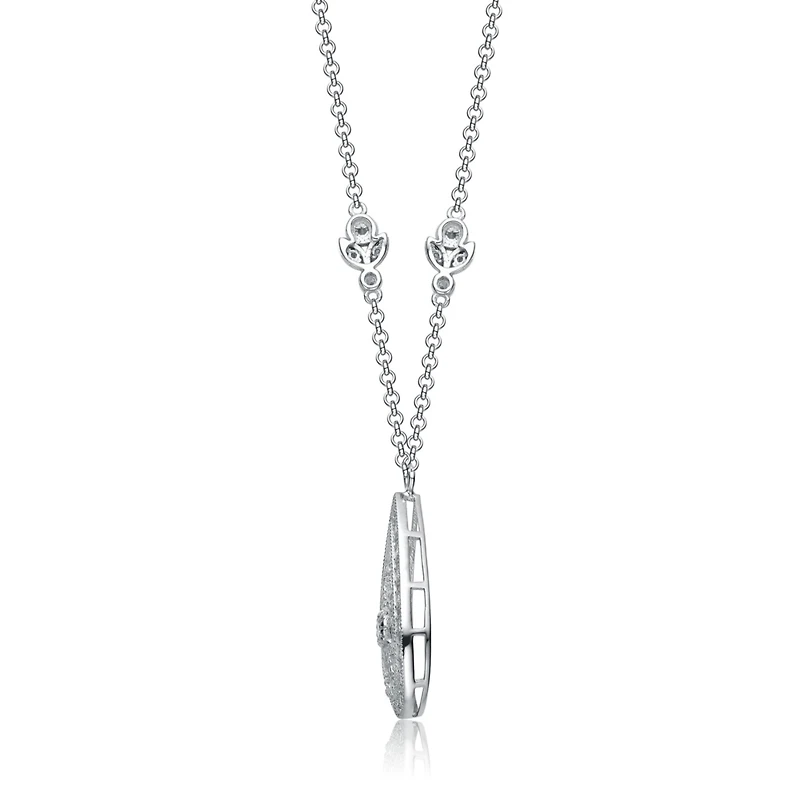 Sterling Silver White Gold Plated with Clear Cubic Zirconia Teardrop Necklace