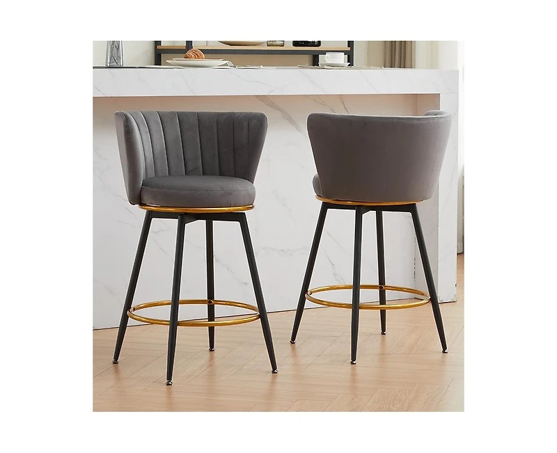 26" Counter Height Swivel Bar Stools Set of 2, Chair with Velvet Upholstered Seat-The Pop Home