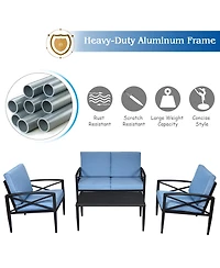 8PCS Patio Furniture Set Aluminum Frame Cushioned Sofa Chair Coffee Table