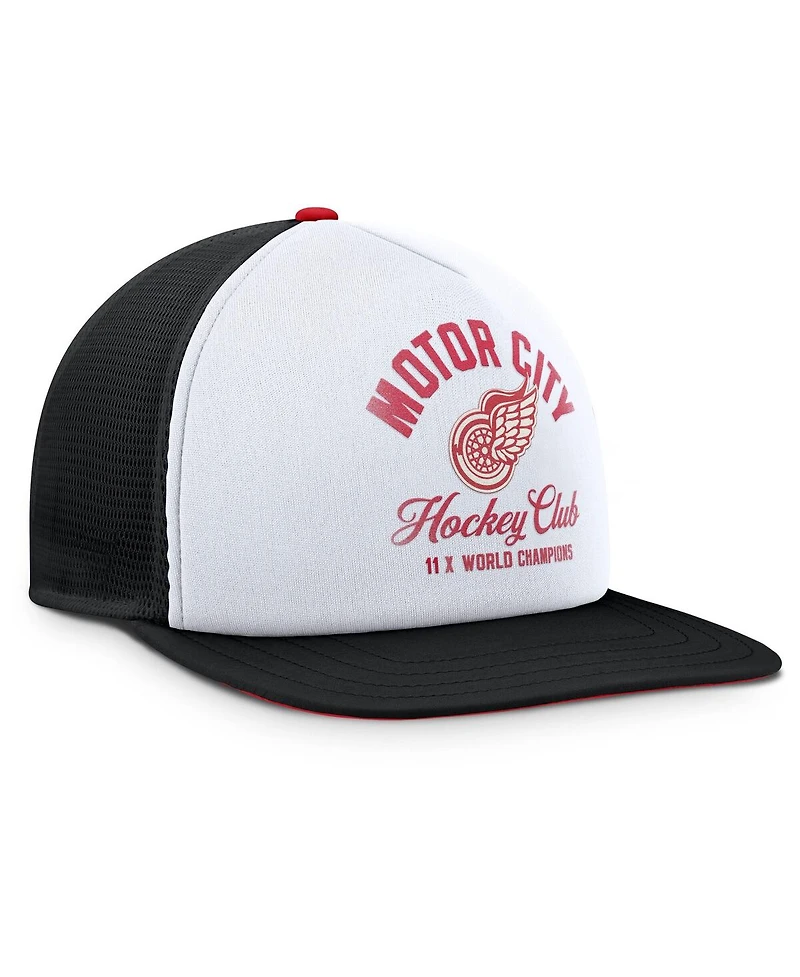Fanatics Men's White/Black Detroit Red Wings Decades Collection Foam Front Snapback Hat