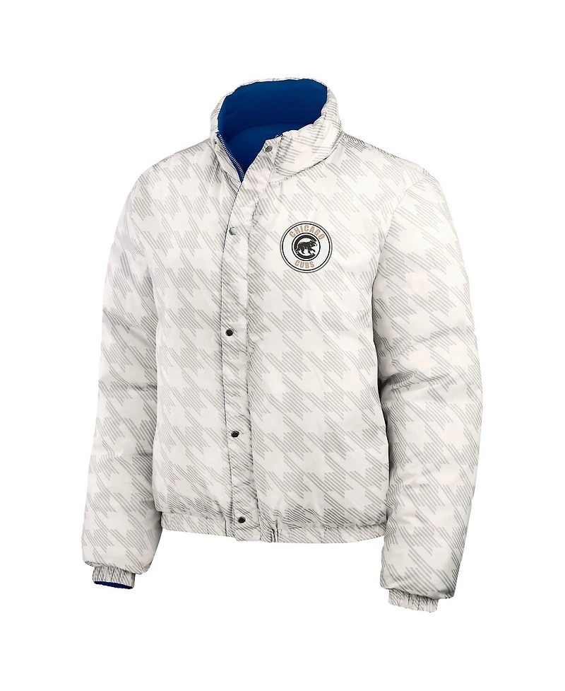 Wear by Erin Andrews Women's Royal/White Chicago Cubs Reversible Cropped Full-Zip Puffer Jacket