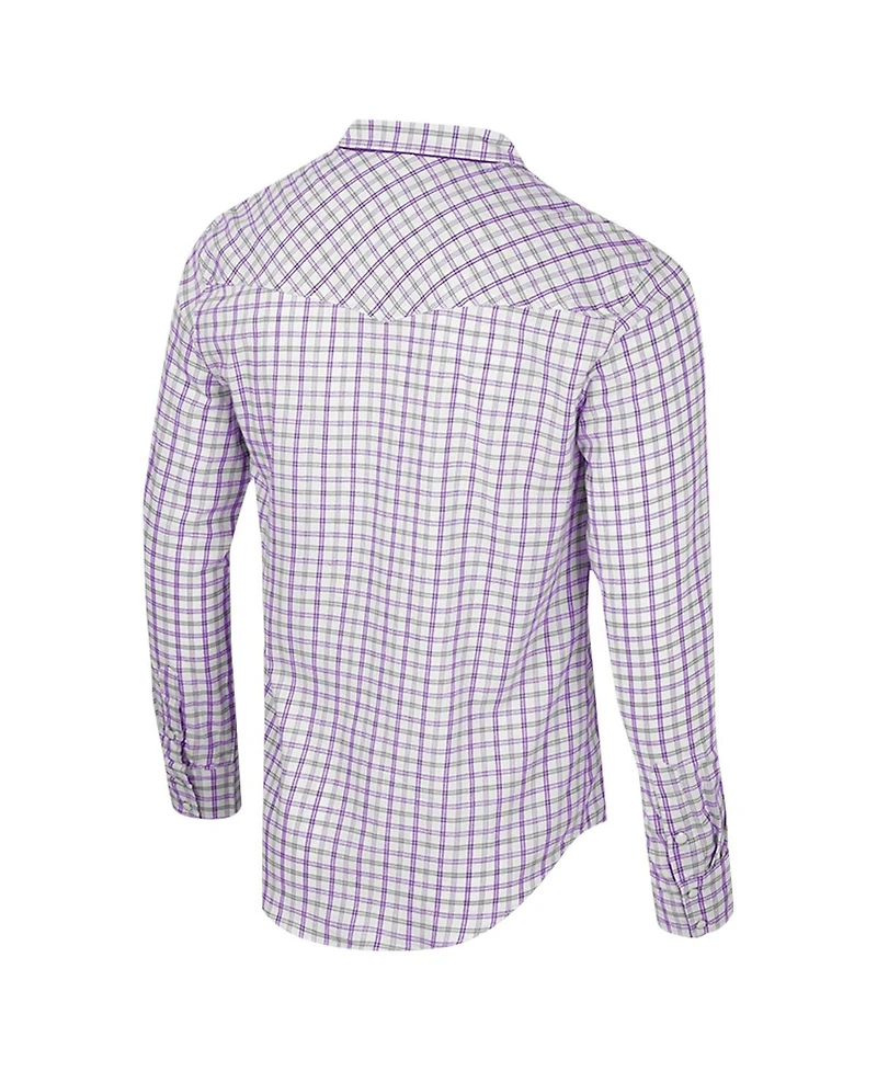 Colosseum Men's White Clemson Tigers Plaid Windowpane Long Sleeve Full-Snap Shirt