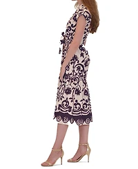 Donna Ricco Women's Printed Belted Fit & Flare Dress