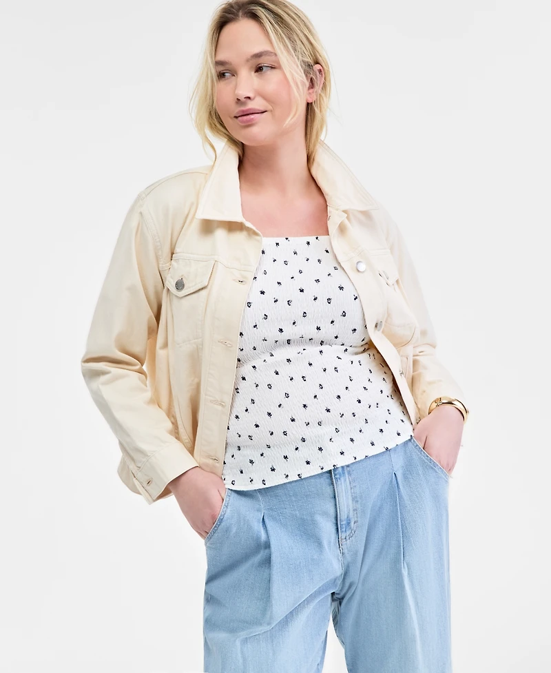 On 34th Women's Knit Floral Smocked Square-Neck Tank Top, Exclusively at Macy's