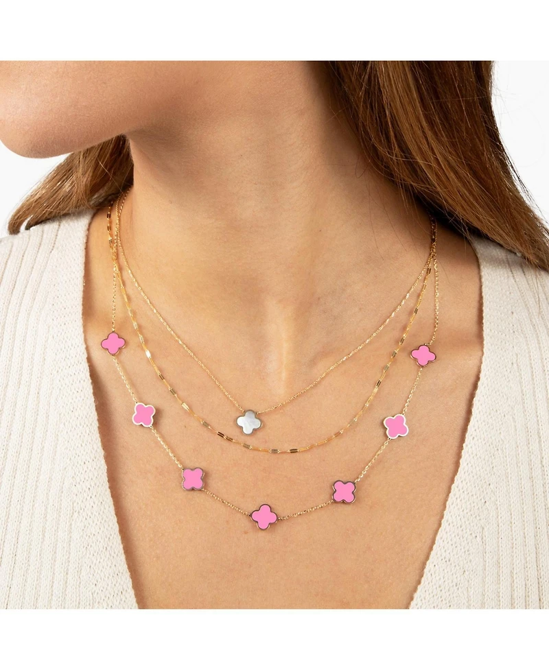 The Lovery Small Bubblegum Pink Clover Necklace 14K Gold