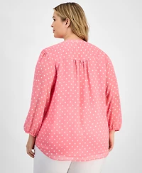 Tommy Hilfiger Plus Dot Print Pintuck 3/4-Sleeve Top