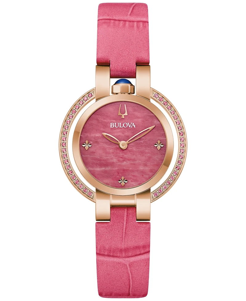 Bulova 150th Anniversary Women's Rubaiyat Pink Leather Strap Watch 31mm