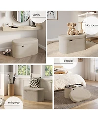 Ovel Boucle Ottoman Storage Bench-Modern Foot Stool
