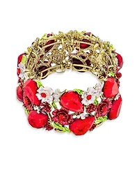 Bling Jewelry Wide Red Crystal Flower Cuff Bracelet in Oxidized Gold Plating Flexible Design