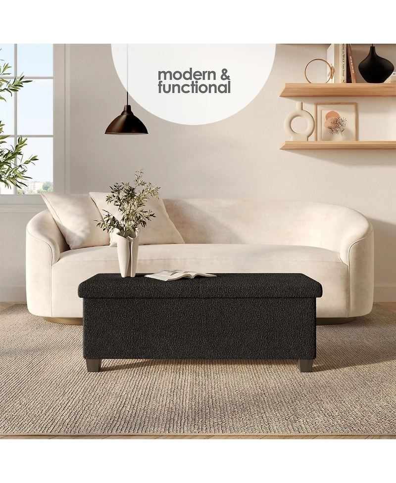 Rectangular Boucle Ottoman Storage Bench – Modern Foot Stool, Makeup Vanity Perfect for Living Room & Bedroom Decor