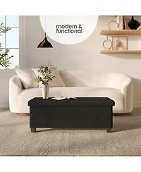 Rectangular Boucle Ottoman Storage Bench – Modern Foot Stool, Makeup Vanity Perfect for Living Room & Bedroom Decor