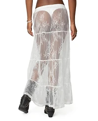 Edikted Womens Tiered Sheer Lace Maxi Skirt