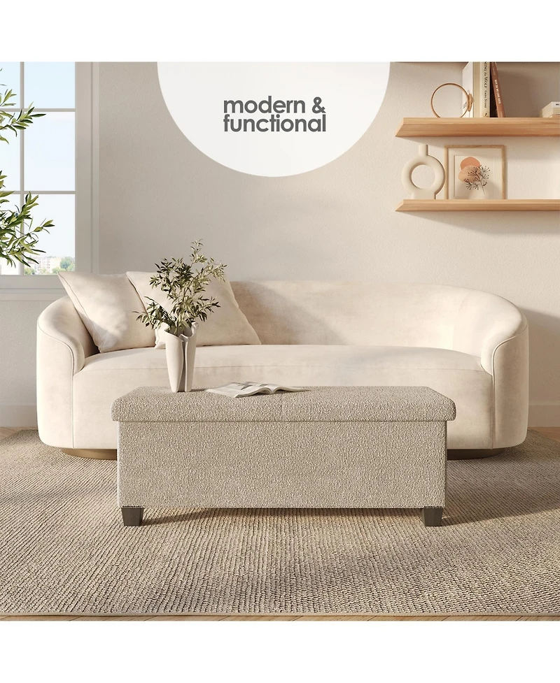 Rectangular Boucle Ottoman Storage Bench – Modern Foot Stool