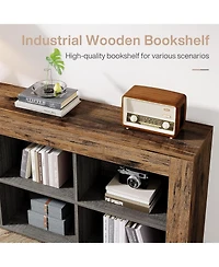 Tribesigns Horizontal Bookcase, Industrial 6 Cubes Storage Organizer Long Bookshelf, Rustic Wood Low Bookshelf Wide Cubby Bookcase for Home Office, Li