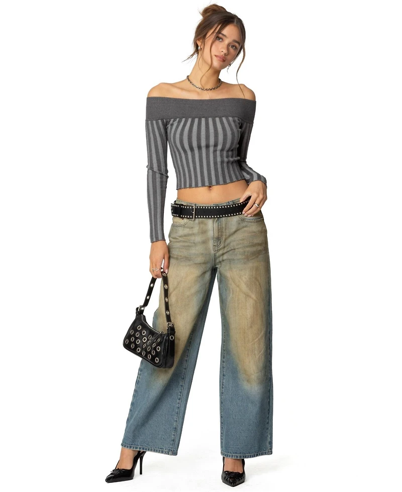 Edikted Womens Daren Off Shoulder Knit Top