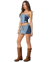 Edikted Womens Reni Contrast Zip Denim Mini Skirt