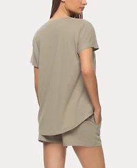 Felina Women's Lauren Linen Jersey Pullover Top and Shorts Sleepwear