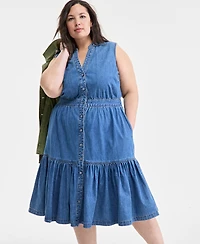 On 34th Trendy Plus Size Denim Tiered Midi Dress, Created for Macy's