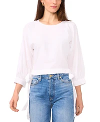 1.state Women's Crewneck Side-Tie Cropped Blouse