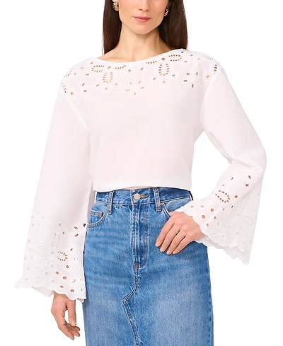 1.State Women's Cotton Eyelet Bell-Sleeve Blouse