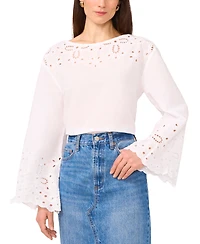 1.State Women's Cotton Eyelet Bell-Sleeve Blouse