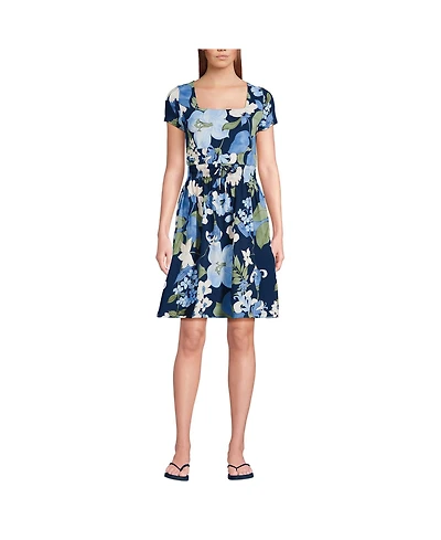 Lands' End Women's Cotton Modal Smocked Waist Dress