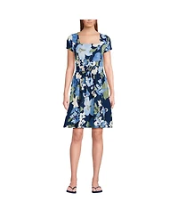 Lands' End Women's Cotton Modal Smocked Waist Dress