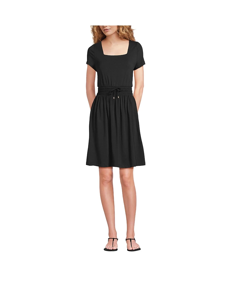 Lands' End Women's Cotton Modal Smocked Waist Dress