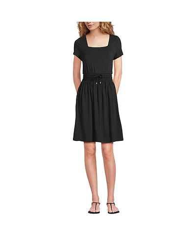 Lands' End Women's Cotton Modal Smocked Waist Dress