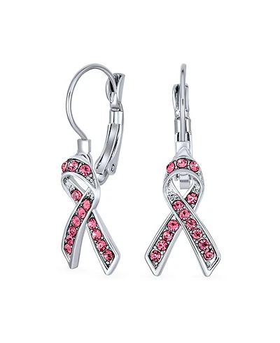 Bling Jewelry Crystal Pink Breast Cancer Awareness Support Earrings Silver Plated