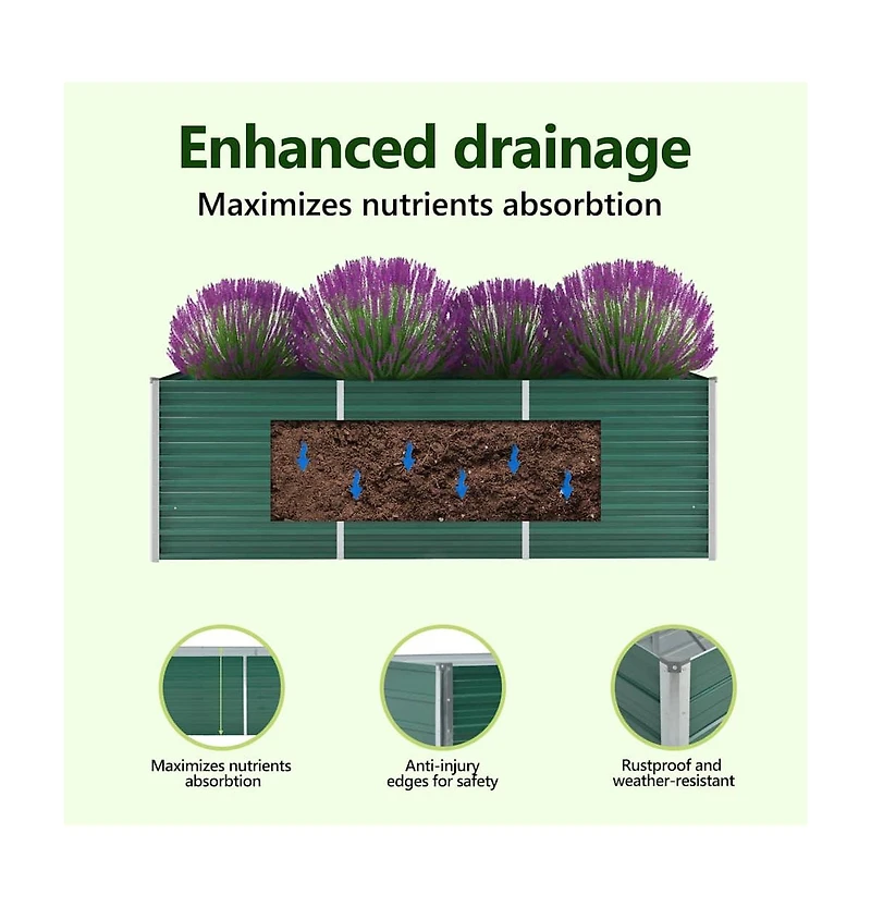 Garden Raised Bed Galvanized Steel 94.5"x31.5"x31.3" Green