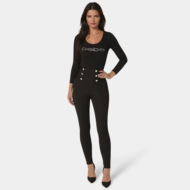 Bebe Women's High Waist Elastic Waistband Knit Legging