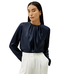 Silk Ruched-Neck Top for Women