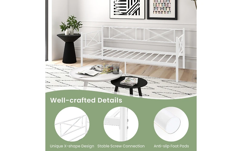 Platform Bed with Heavy-duty Metal Slat Support
