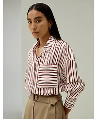 Lilysilk Women's Oversized Striped Silk-Twill Shirt