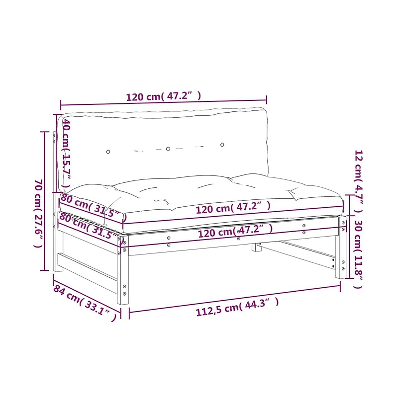 Middle Sofa 47.2"x31.5" Solid Wood Pine