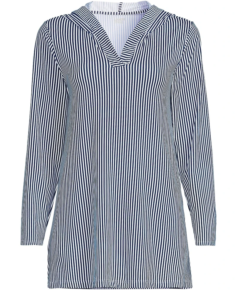 Lands' End Women's Long SunShade Upf 50 Hooded Mini Swim Cover-Up Dress