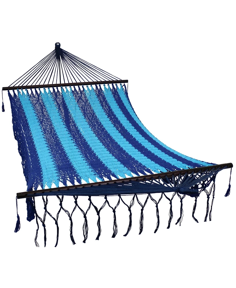 Deluxe American-Style 2-Person Hammock with Spreader Bars and Stand - 400 lb Weight Capacity/15' Stand - Blue