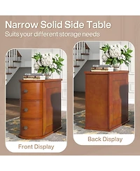 Tribesigns Wood End Table Set of 2, 3-Drawer Narrow Side Table Slim Chair Solid Side Table, No Assembly Required, Finished Back, Walnut